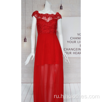 Женское красное шифоновое платье с вышивкой